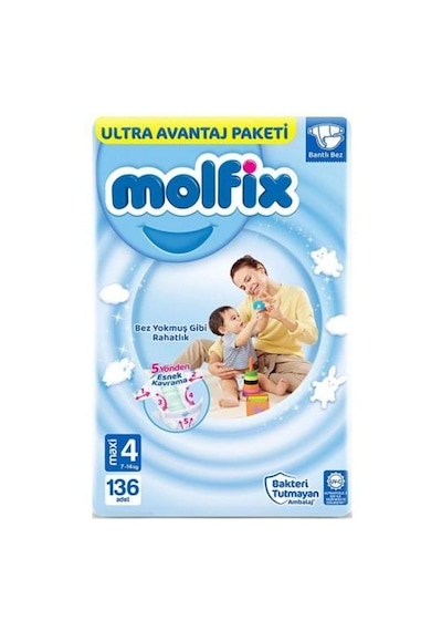 Molfix Ultra Bebek Bezi 4 Numara Maxi 136 Adet
