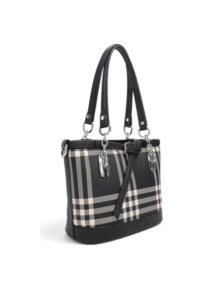 Silver & Polo Silver Polo Siyah - Siyah Çizgili Ekose Kadın El Çantası Sp1155