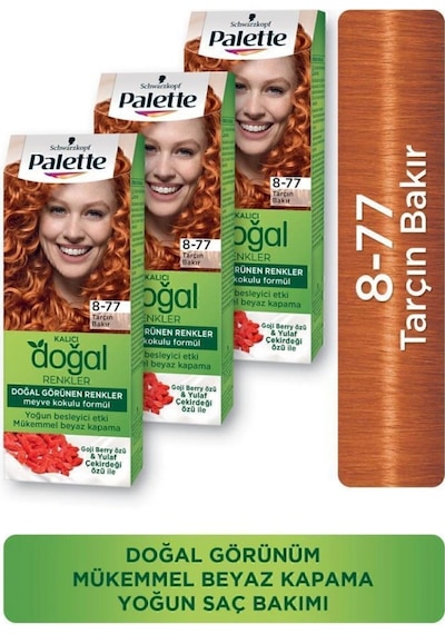 Palette Kalıcı Doğal Renkler Saç Boyası 8 - 77 Tarçın Bakır X 3 Ad
