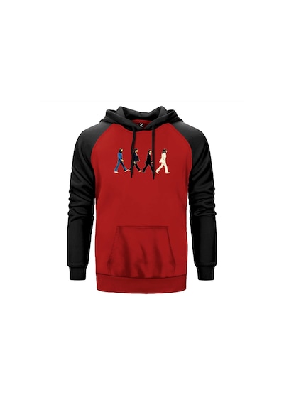 The Beatles Abbey Road Cartoon Kırmızı Renk Reglan Kol Sweatshirt Kırmızı