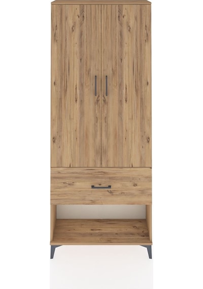 Arges Dolap 3 Raflı Tek Çekmeceli 2 Kapaklı 88x30x221 Çam-çam Çam