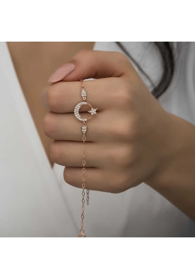 Gümüş Rose Ay Yıldız Kadın Bileklik Sl5247 Gümüş