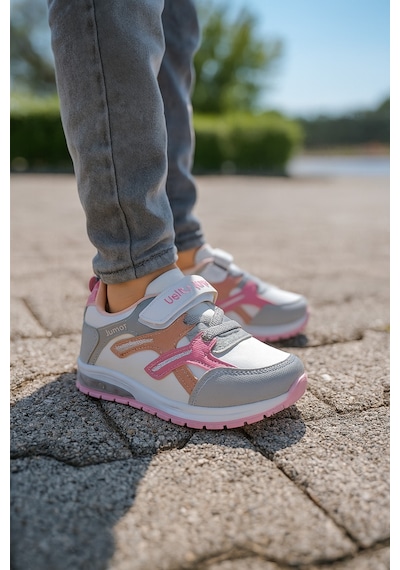 Unisex Çocuk Cırtlı Bağcıklı Sneaker Günlük Spor Ayakkabı Pembe