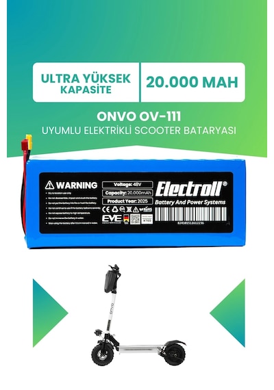 Onvo Ov-111 Uyumlu Batarya Ultra Yüksek Kapasite Batarya 48v 20ah Pil Elektrikli Scooter Bataryası Çok Renkli