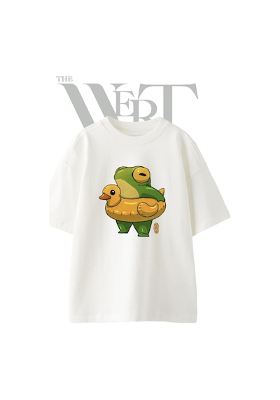 Thewert Frog Duck 1 Tasarım Baskılı Ünisex Beyaz Oversize T-shirt