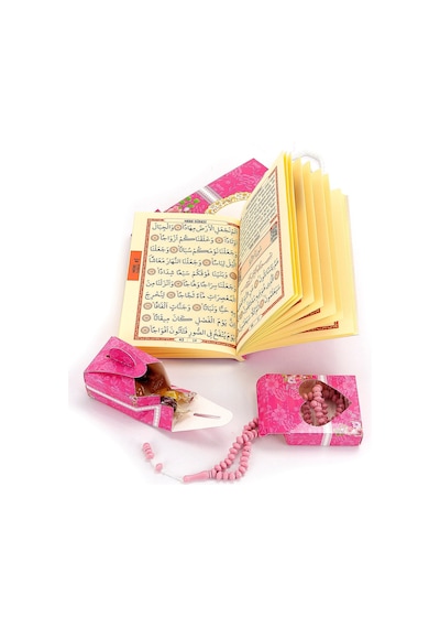 10 Adet Hediyelik 4'lü Mevlüt Seti İsme Özel Etiketli Çantalı, Tesbihli, Yasin Kitabı - Pembe