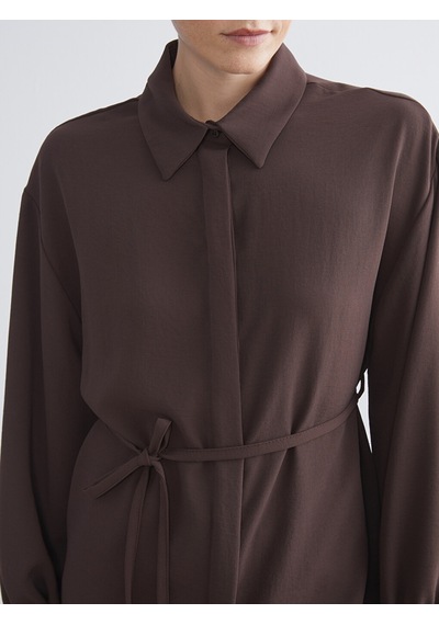 Lcw Modest Kahverengi Oversize Kadın Gömlek Tunik