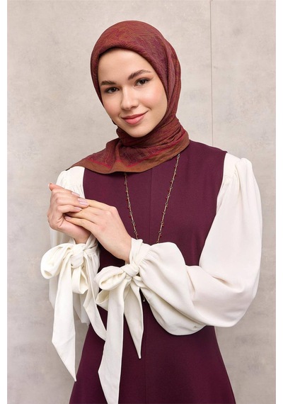 Silk Home Viskon Velora Eşarp Dört Mevsim Labirent Desen Tarçın 90x90 Çok Renkli