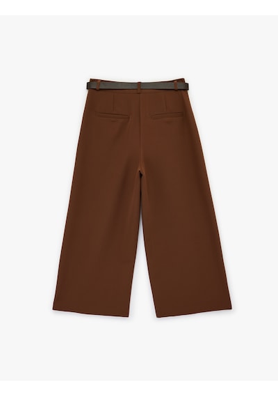 Koton Aplike Cep Detaylı Geniş Paça Kemerli Kumaş Pantolon Kahverengi 6sak40134pw Kahve