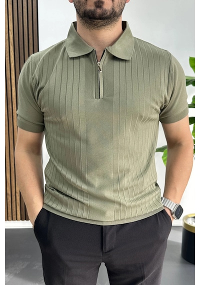 Erkek Çizgi Desenli Polo Yaka Açık Yeşil Edw458 Açık Yeşil