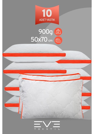 10 Adet Klimax Turuncu Serisi Kılıflı Fermuarlı Klimali Antialerjik Silikon Nano Elyaf Yastık 50x70cm Beyaz