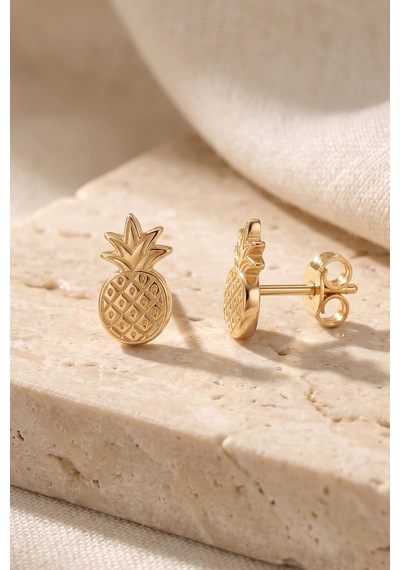 14 Ayar Altın Ananas Küpe Sarı Altın