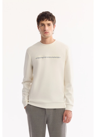 Avva Erkek Ekru Bisiklet Yaka Pamuklu Bi-stretch Baskılı Regular Fit Sweatshirt A52y1210