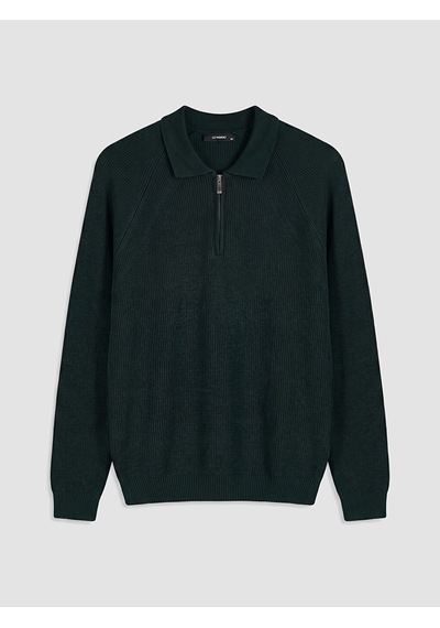 LC Waikiki Lc Waıkıkı Yeşil Polo Yaka Yarım Fermuarlı Erkek Triko Kazak