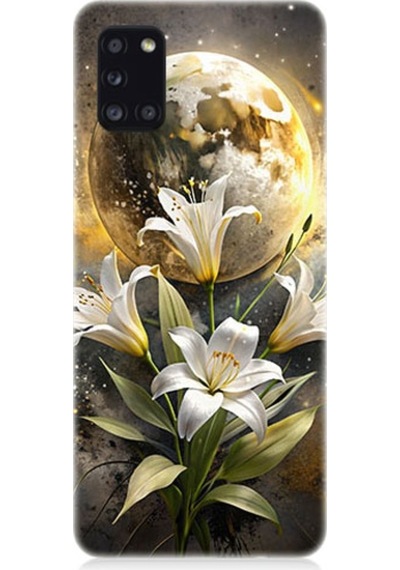 Samsung Galaxy A31 Uyumlu Ay Ve Çiçek Desenli Silikon Kılıf