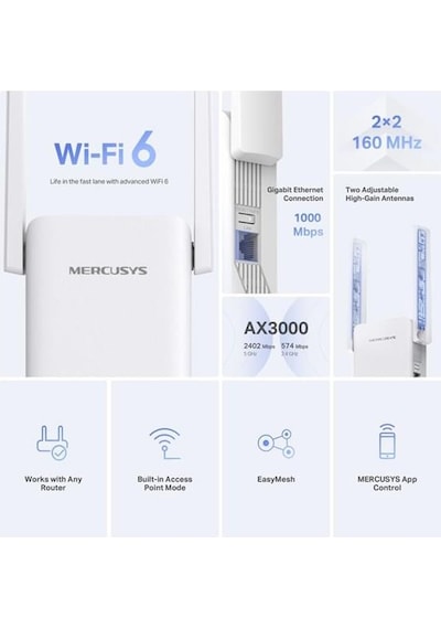 Mercusys Me80x Ax3000 Menzil Genişletici Priz Tip