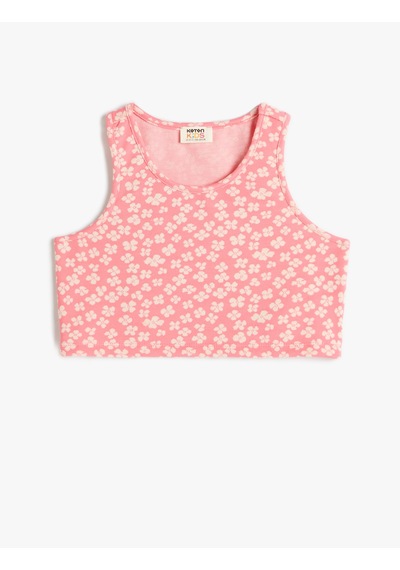 Koton Crop Atlet Kolsuz Çiçekli Bisiklet Yaka Pembe Desenli 4skg30143ak Pembe