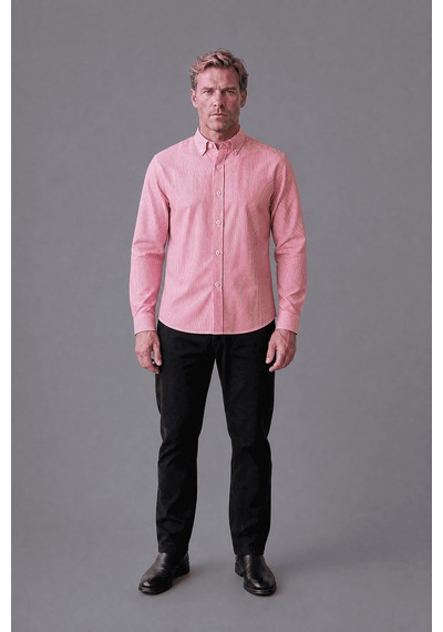 Bisse Pembe Regular Fit Pamuk Keten Uzun Paşa Yaka Gömlek Gmktn250006 C29