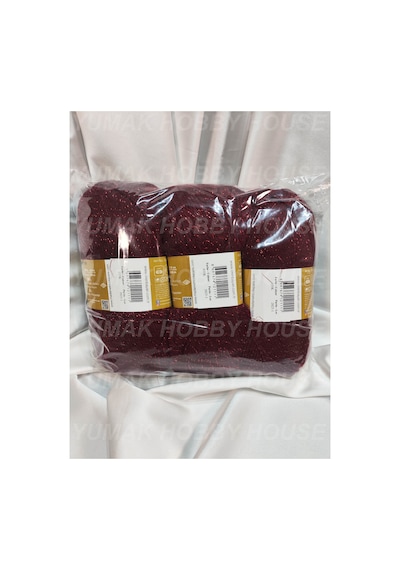 Star Lurex Bordo El Örgü İpi 3 Adet - Renk: 035k