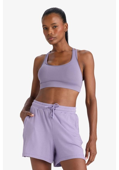 Defacto Defactofit Standart Fit Sporcu Kısa Paça Ribana Şort F6898ax25smpr315 Mor