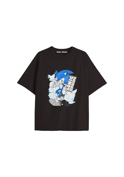 Kalic Studio Unisex Bay Sonic Desenli Siyah Yazlık T-shirt Siyah-231