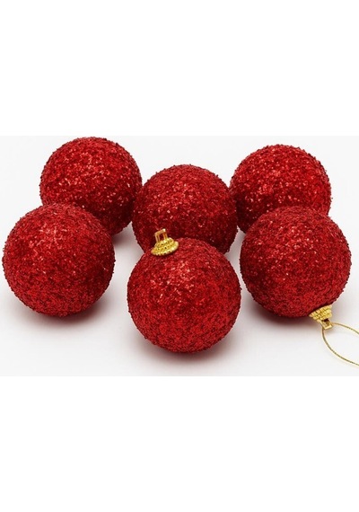 Beysüs Yılbaşı Çam Ağacı Süsü Parlak Kırmızı Simli Cici Top 7cm 6lı Diğer