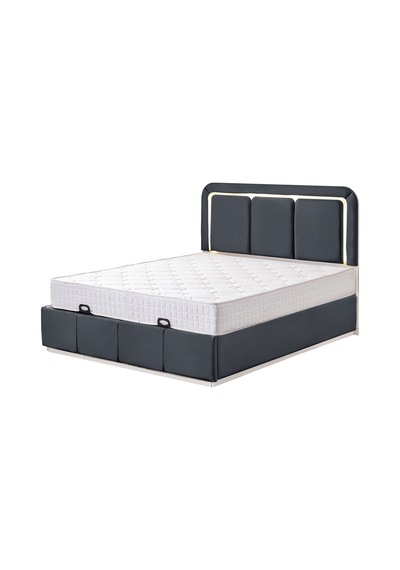 Demonte Baza Seti, Nox Ledli Çift Kişilik Baza Başlık Seti - İkili Set, Antrasit - 160x200 Cm 160 x 200