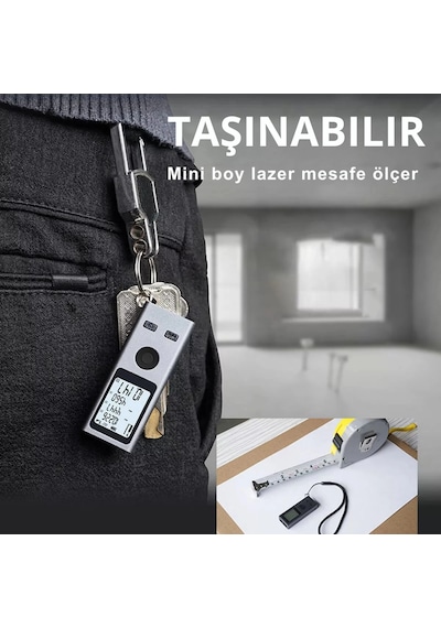 Shopytech Mini Usb Şarjlı Lazer Metre 50 M Dijital Mesafe Ölçer Alan/hacim Hesabı Pisagor Sürekli Öl 1 Adet