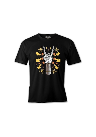 Skeleton Hand Making Rock Sign Thunder Siyah Erkek Tshirt 001