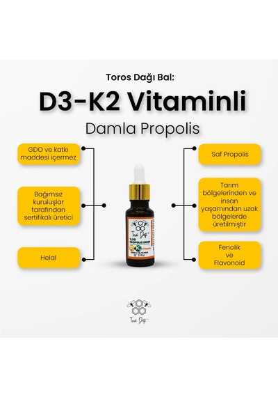 Toros Dağı Bal D3-k2 Vitaminli Damla Propolis 20ml