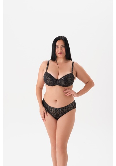 Büyük Beden Kaplı Balenli Parlak Leopar Bikini Takım Altın