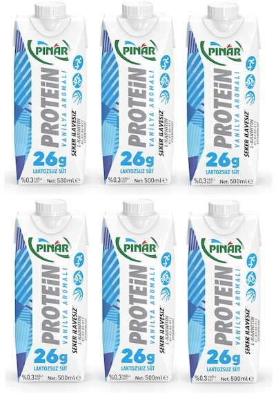 Pınar Protein Vanilya Aromalı Laktozsuz Süt 500 Ml X 6 Adet