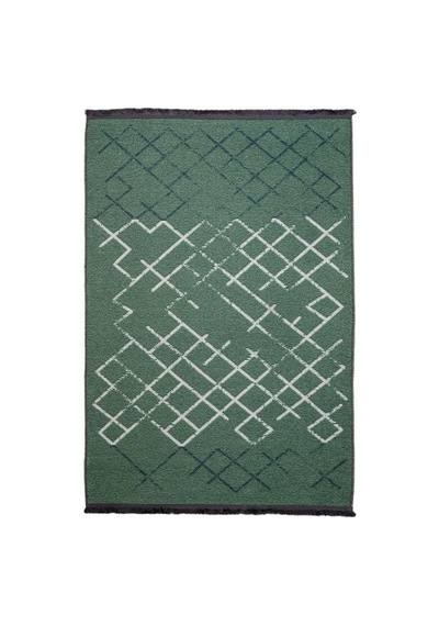Bespoky Geometrik Modern Halısı Dijital Baskı Kaymaz Yeşil