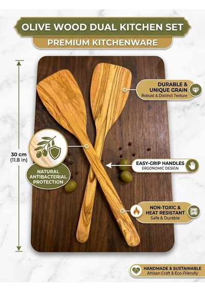 Zeytin Ağacı Spatula 2'li Set İnce Ve Hafif Omlet, Krep, Krep Ve Hafif Tavada Kızartmak İçin Mükemmel Diğer