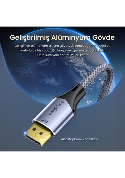 Lexroo Displayport 16k 60hz 8k 240hz 4k 240hz 80 Gbps Hdr Arc Örgülü Dp 2.1 Kablo 1.5 Metre