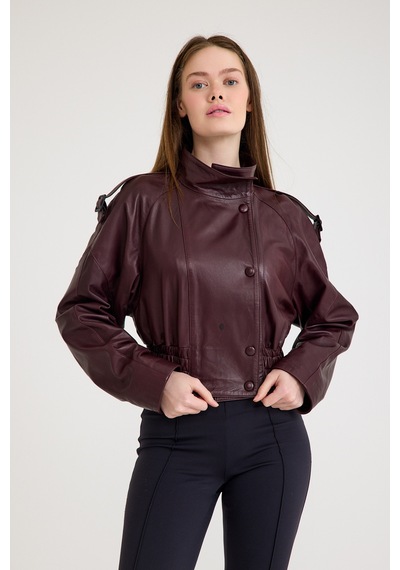 Oversize Bayan Deri Ceket Vb-15-bk-2808-24039 Bordo