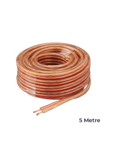 Elektrik Oto Tesisat Kablosu Çiftli Bitişik Kordon Saf Bakır 2x0.75mm 5 Metre Şeffaf Diğer