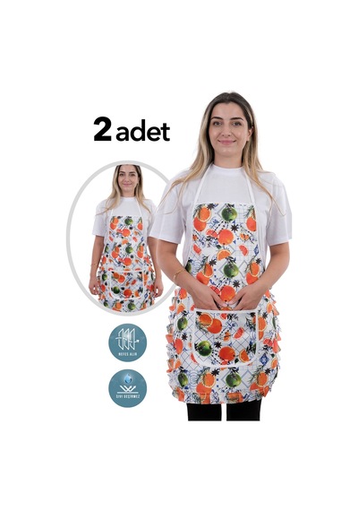 Jarse Frilly İkili Paket Sıvı Geçirmez Su Geçirmez Mutfak Önlüğü Portakal