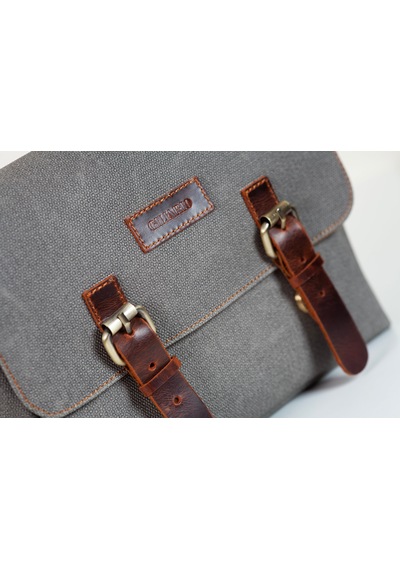 Gillario Design 01 Kanvas - Deri Gri Omuz Çantası