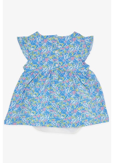 Breeze Kız Bebek Elbise Zıbınlı Çiçek Desenli Fiyonklu 9 Ay-3 Yaş, Mavi Mavi