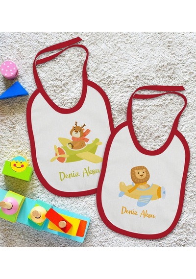 BK Kids Kişiye Özel Sevimli Pilot Tasarımlı 2’li Kırmızı Mama Önl Kırmızı