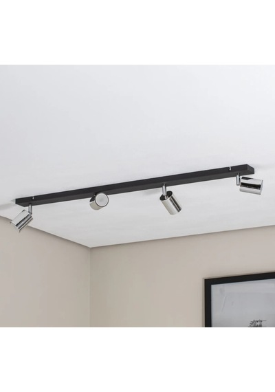 Mylights Gu10 Dörtlü 4 Lü Siyah Gövde Krom Başlıklı Hareketli Tasarruflu Led Tavan Spot Avize Krom