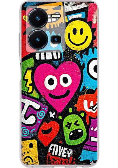 Vivo Y22s İle Uyumlu Grafiti Aşk Tasarımlı Şeffaf Silikon Kılıf Şeffaf