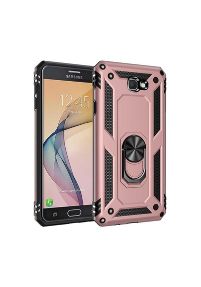 Samsung Galaxy Uyumlu J7 Prime Kılıf Sert Silikon Yüzüklü Stand Özellikli Kapak