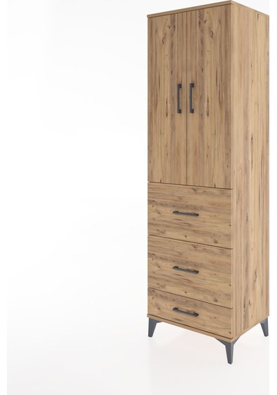 Hyperion Dolap 3 Raflı 3 Çekmeceli 2 Kapaklı 60x44x195 Çam-çam Çam