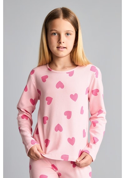 Defacto %100 Pamuk Uzun Kollu Tişört Üst İspanyol Paça Alt 2li Pijama Takımı Kız Çocuk I1880a826aupn69 Pembe-pn69