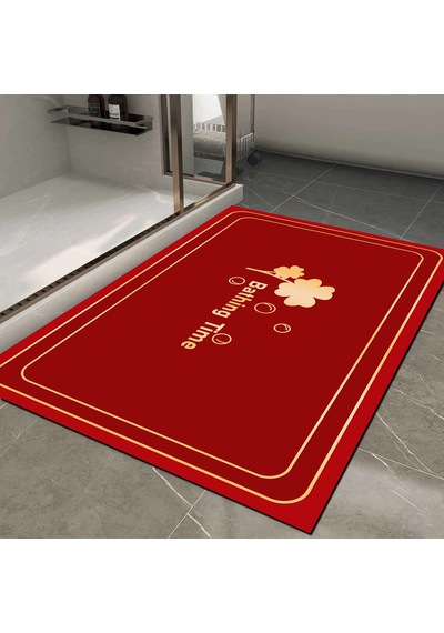 Dijital Kaymaz Yıkanabilir Banyo Mutfak Salon Paspas Halısı Trend Modern Al4011 Kırmızı