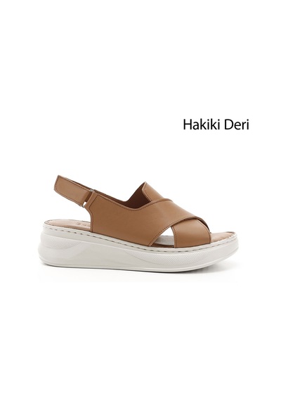 Gönderi(R) Gönderi R Taba Cırt Bantlı Dolgu Topuk Hakiki Deri Comfort Sandalet Taba