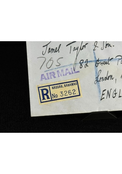 Uçak Postası Air Mail 1949 Yılından Bahama'lardan İngiltereye Postalanmış 2x 6d Pullu Taahhütlü Zarf