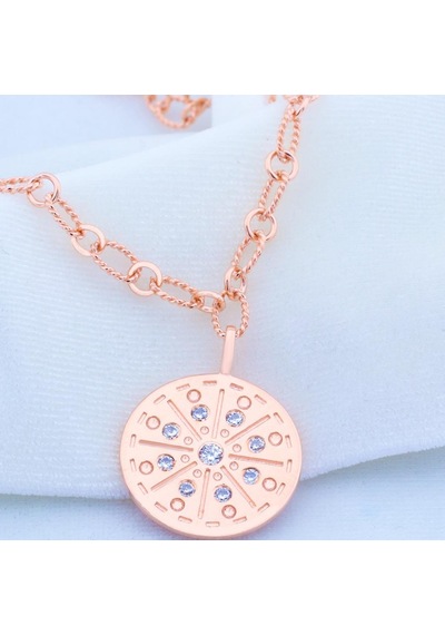 Özel Tasarım Rose Gold Kaplama Zirkon Taşlı Trend Gümüş Kolye Gümüş